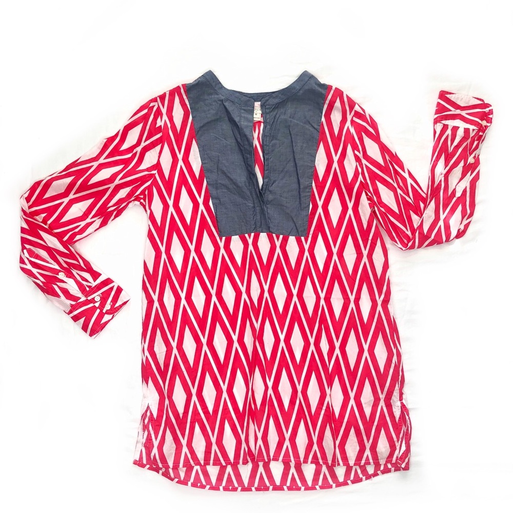 J. Crew Geometric Tunic with Chambray Bib